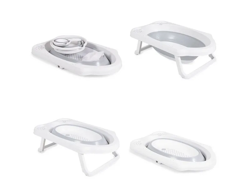 Babybadewanne Set Hawai 4-teilig, faltbar, Wasserablauf, Ablagefächer, Netz, ab Geburt, rutschfeste Füße von Cangaroo in Grau – Produktfoto 4 von 5