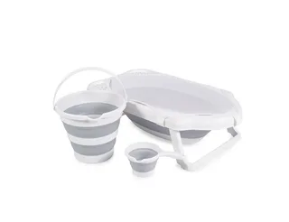 Babybadewanne Set Hawai 4-teilig, faltbar, Wasserablauf, Ablagefächer, Netz, ab Geburt, rutschfeste Füße von Cangaroo in Grau – Produktfoto 1 von 5
