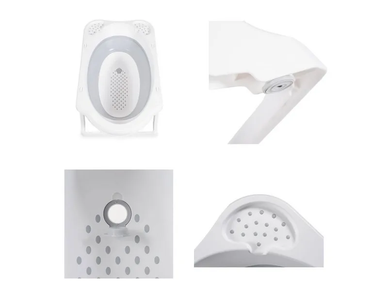 Babybadewanne Set Hawai 4-teilig, faltbar, Wasserablauf, Ablagefächer, Netz, ab Geburt, rutschfeste Füße von Cangaroo in Grau – Produktfoto 5 von 5