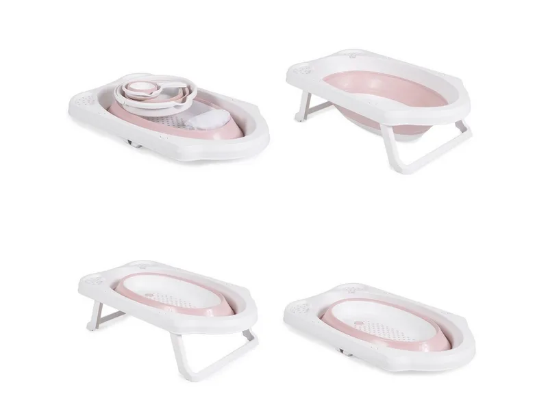 Babybadewanne Set Hawai 4-teilig, faltbar, Wasserablauf, Ablagefächer, Netz, ab Geburt, rutschfeste Füße von Cangaroo in Rosa – Produktfoto 4 von 5