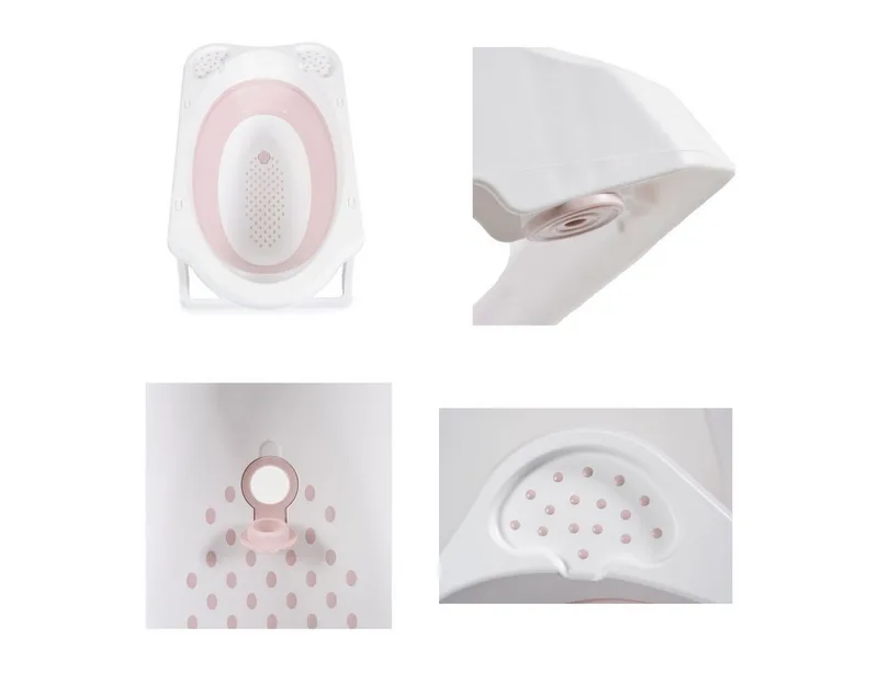 Babybadewanne Set Hawai 4-teilig, faltbar, Wasserablauf, Ablagefächer, Netz, ab Geburt, rutschfeste Füße von Cangaroo in Rosa – Produktfoto 5 von 5