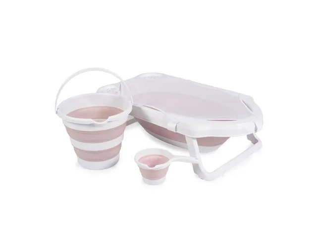 Babybadewanne Set Hawai 4-teilig, faltbar, Wasserablauf, Ablagefächer, Netz, ab Geburt, rutschfeste Füße