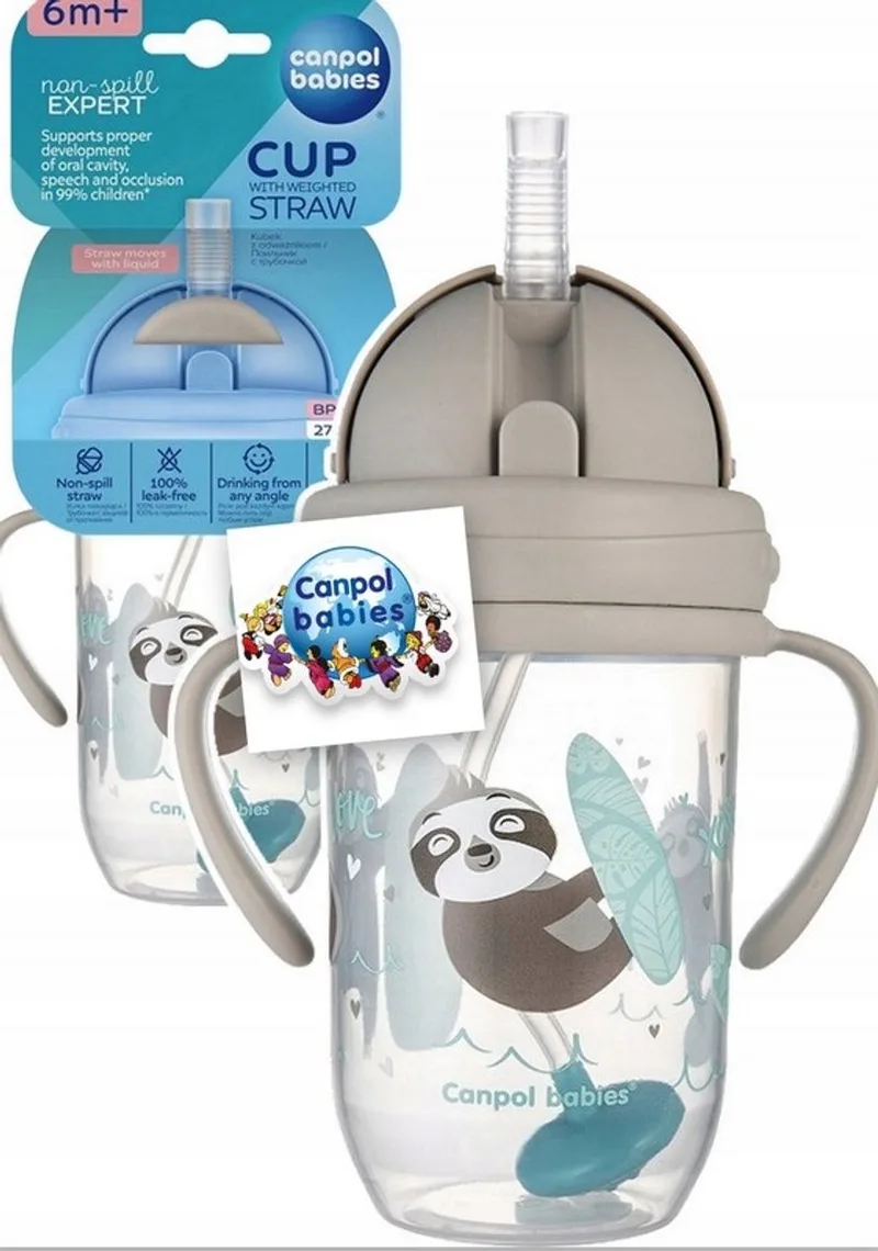 Baby | EXOTIC ANIMALS | Rietjesbeker met Handvaten | met Flip-top verzwaard rietje | 270ml fra Canpol Babies i Grå – produktbillede