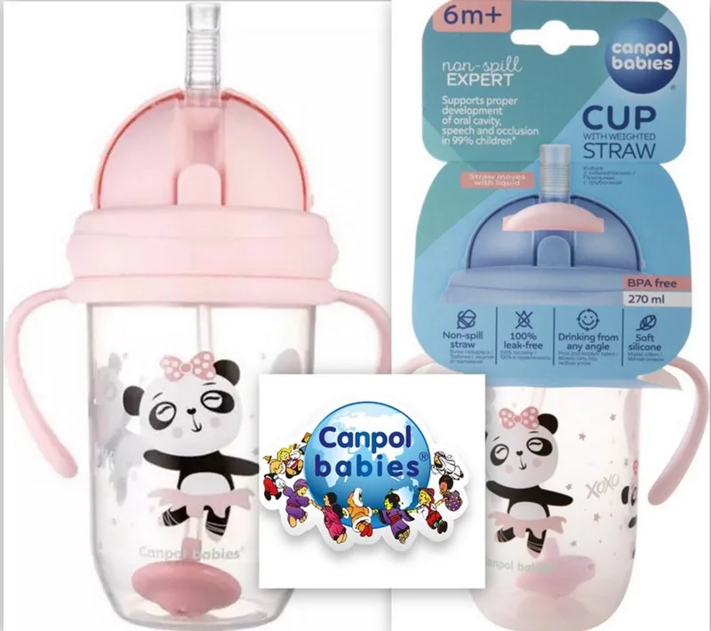 Baby | EXOTIC ANIMALS | Rietjesbeker met Handvaten | met Flip-top verzwaard rietje | 270ml 270 ml fra Canpol Babies i Lyserød – produktbillede