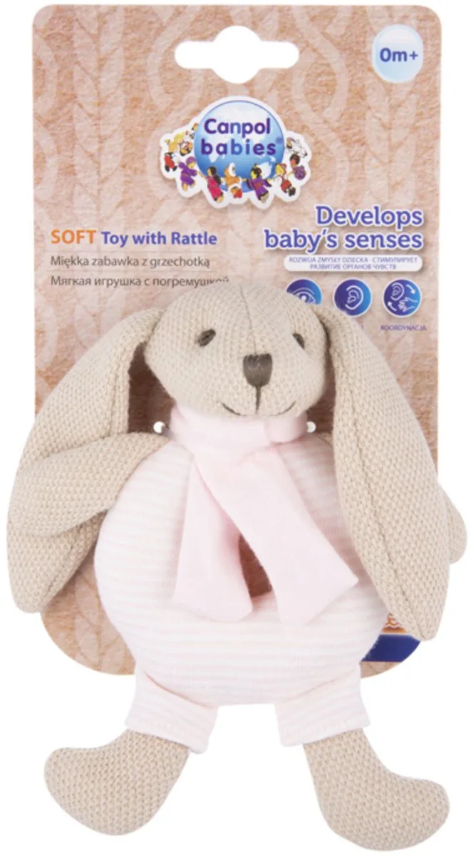 Rabbit- Soft Rammelaar- 0m+, 120 x 150 mm 0+ maanden fra Canpol Babies i Beige, Lyserød – produktbillede