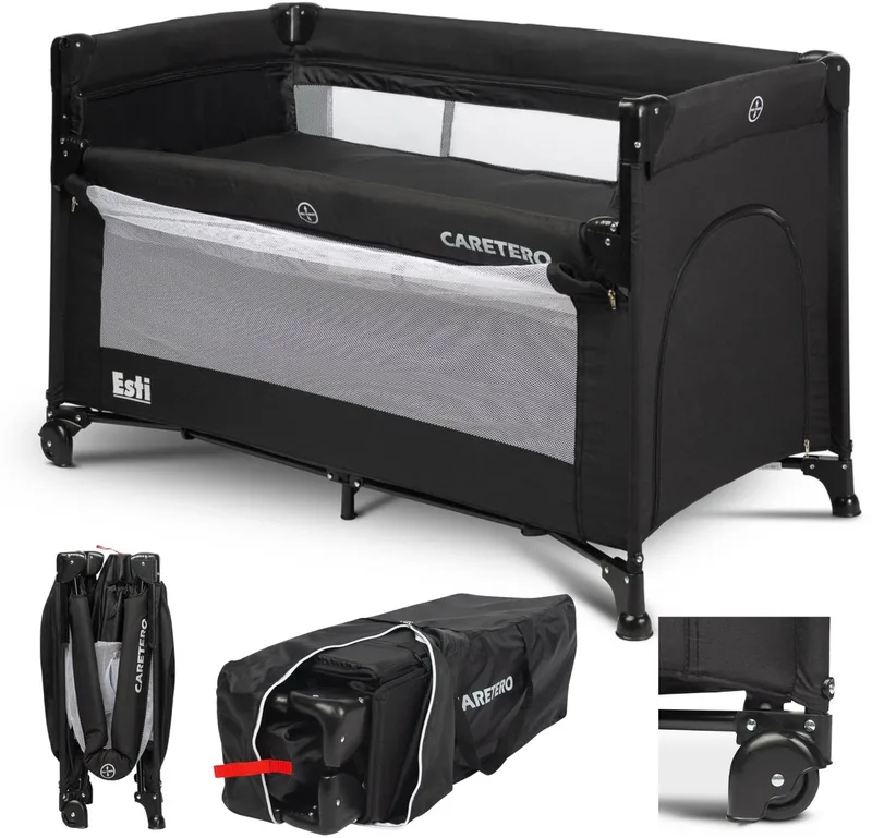 Reiswiegje met Neerlaatbare Zijkant & Dubbel Laag, Inclusief Matras by Caretero in Black – product photo