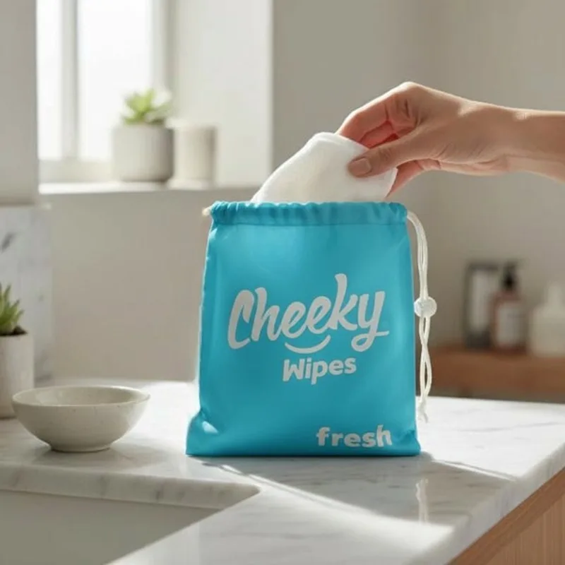 Fresh Wipes Bag - Blauw - Waterdicht Reistasje voor Schone Herbruikbare Babydoekjes - Makkelijk te sluiten - Tot 15 Doekjes från Cheeky Wipes – produktbild