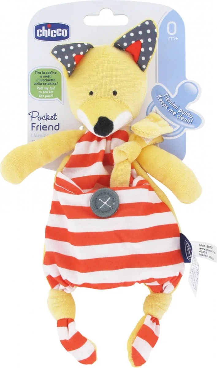 105977 Chicco Fopspeen Snuggle Pocket Friend Oranje Vos van Chicco in Geel – productfoto