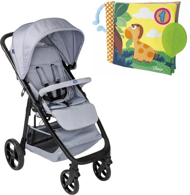 bundel - Buggy Multiride - Light Grey & Babyboekje Junior 19 X 19 Cm Polyester Geel/groen fra Chicco i Met boekje giraffe – produktbillede