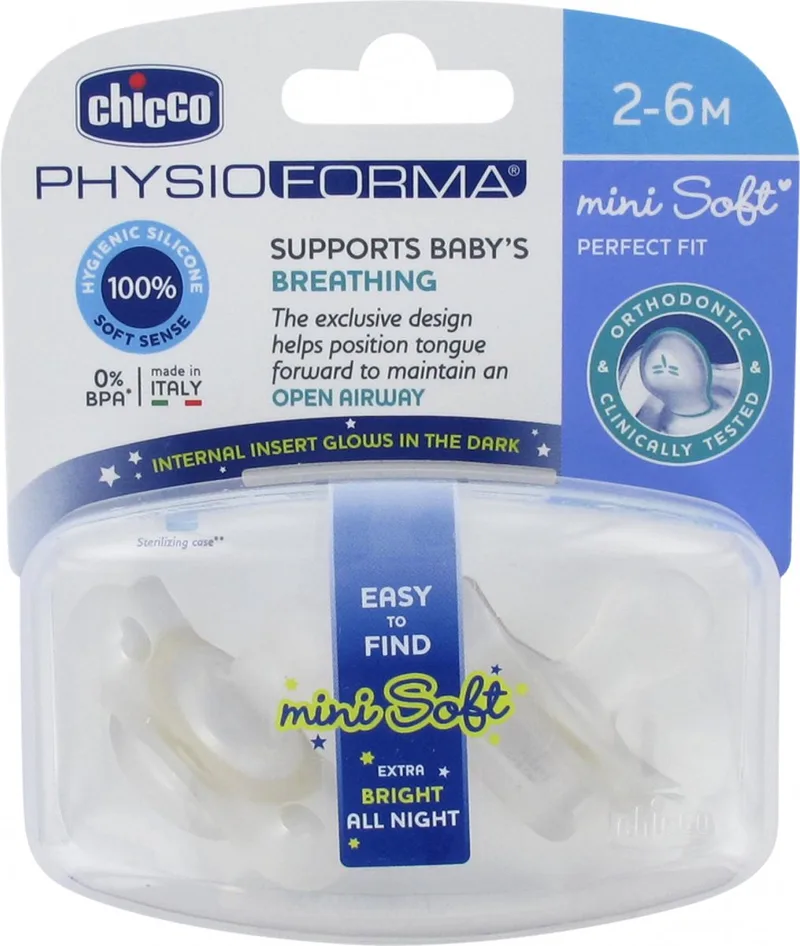Fopspeen Mini Physio Soft Siliconen 2 Stuks från Chicco i Transparent – produktbild