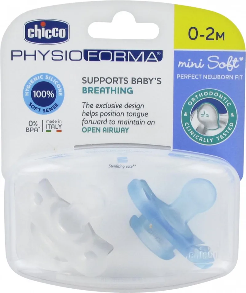 Fopspeen Physio Soft 0m+ Siliconen Blauw/transparant från Chicco i Blå – produktbild