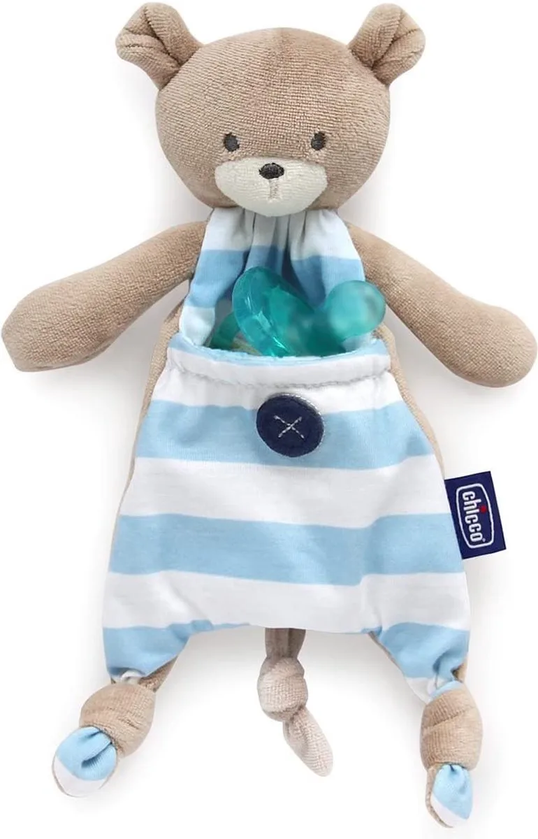 Fopspeenhouder Junior 12,5 Cm Pluche Blauw/wit van Chicco in Wit – productfoto