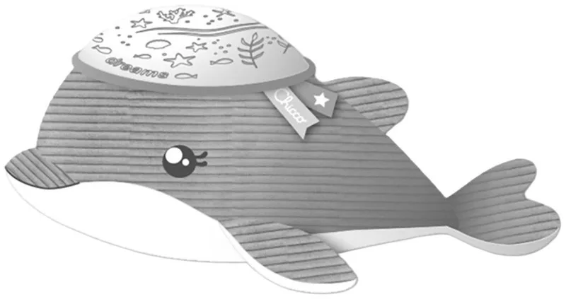 Nachtlicht Delfin NachtlichtProjektor, Deckenprojektion, Einschlafhilfe, Farbwechsel, Melodien, Nachtlichtfunktion, Farbwechsler, mit Projektor und Soundfunktion van Chicco in Grijs – productfoto