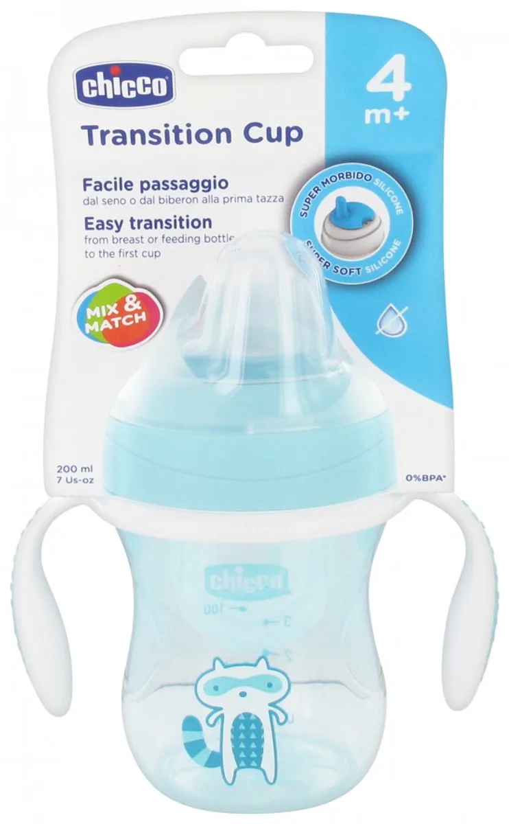 Overgangsbeker 200 ml 4 Maanden en Ouder (Modellen : Blauwe Wasbeer) de Chicco en Bleu – photo produit