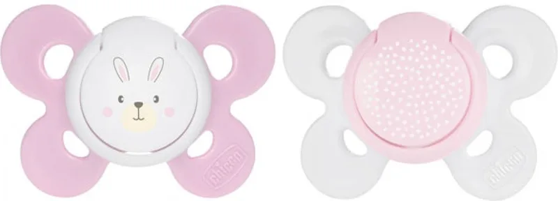 Physio Comfort 2 Silicone Fopspenen 0-6 Maanden (Modellen : Roze konijn en roze plumetis) de Chicco en Rose – photo produit