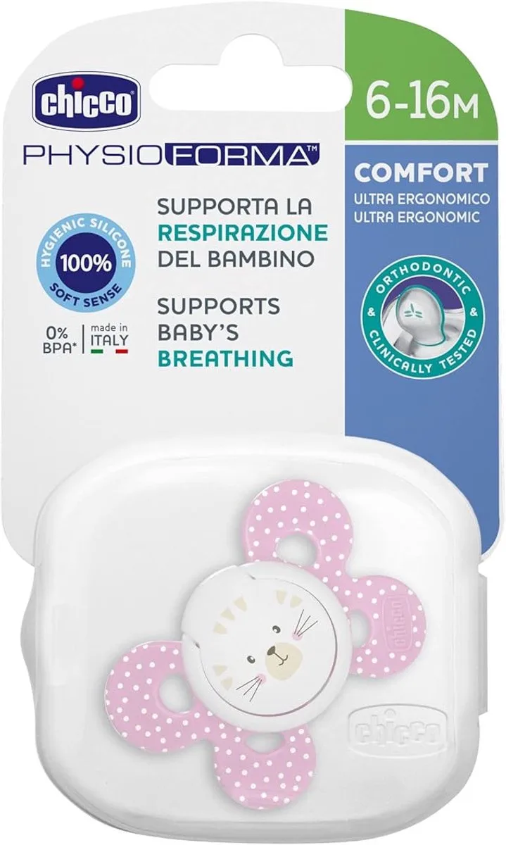 Physio Comfort Fopspeen Siliconen 6-16M 1St från Chicco i Rosa – produktbild