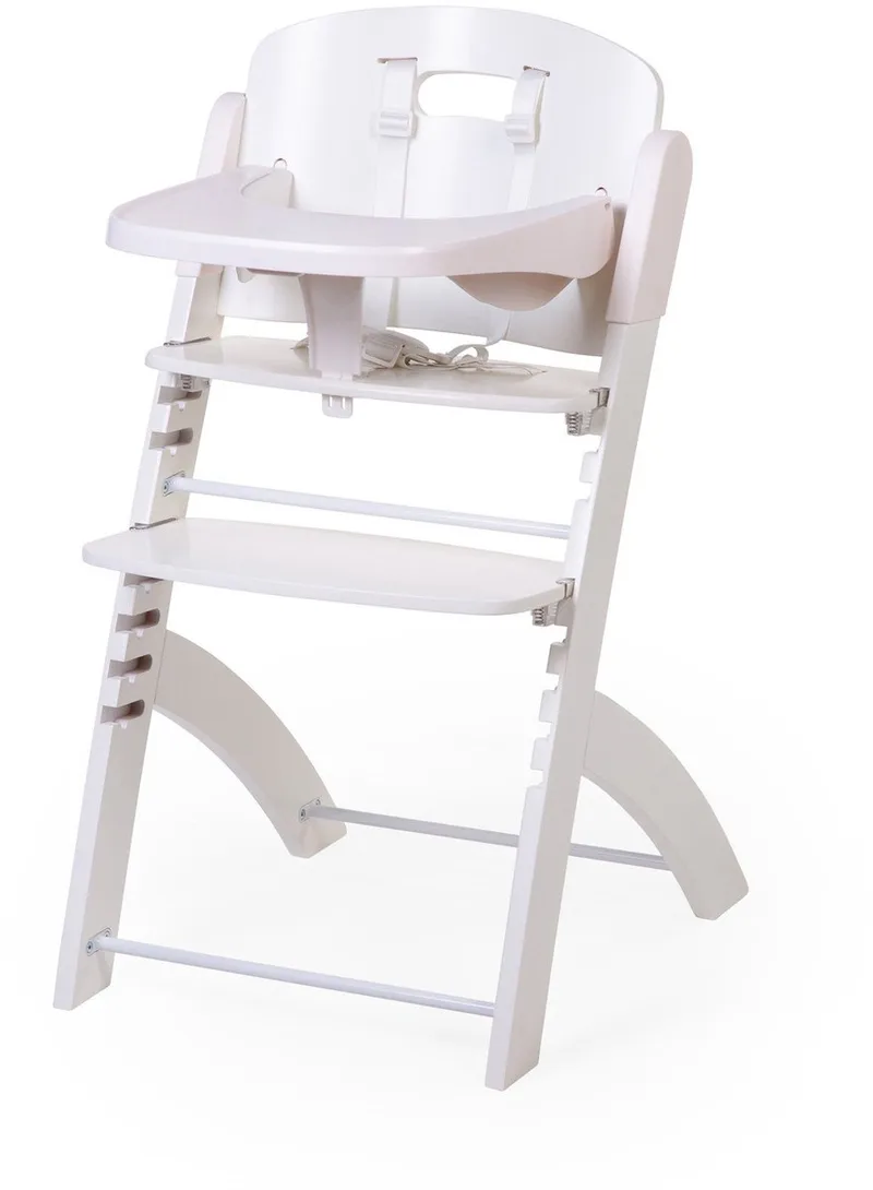 Evosit Meegroeistoel met Eettablet - Kinderstoel vanaf 6 Maanden die Meegroeit tot 85 kg - Zitting en Voetsteun Verstelbaar zonder Gereedschap - Inclusief Harnas en Bumper - Vaatwasbestendig Blad fra Childhome i Wit – produktbillede