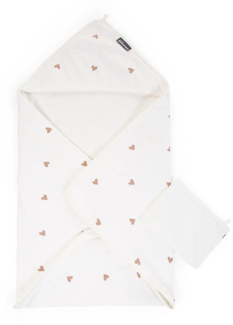 Hearts Collection - Badcape + Washandje - 80x80 Cm - Jersey - Wit van Childhome in Ecru – productfoto