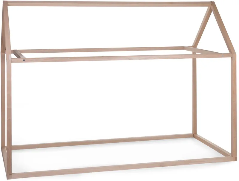 Huis Bedframe 90 x 200 cm - Kinderbed in Huisvorm van Hoogwaardig Beukenhout - Blikvanger in de Kinderkamer, te Personaliseren met Lampjes - Lattenbodem en Matras Apart Verkrijgbaar - Naturel van Childhome in Grey melange – productfoto