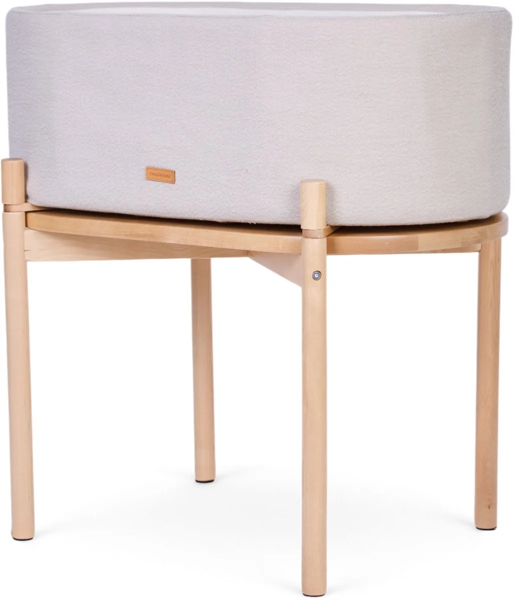 Linnen Wieg - 3-in-1 Babywieg, Kindertafel en Opbergdoos - Wiegje van 0 tot 6 Maanden, Tafel tot 6 Jaar - Inclusief Matras van 74 x 40 cm - Frame van Berkenhout met Afneembare Hoes - 80 x 46 x 80 cm van Childhome in Beige – productfoto