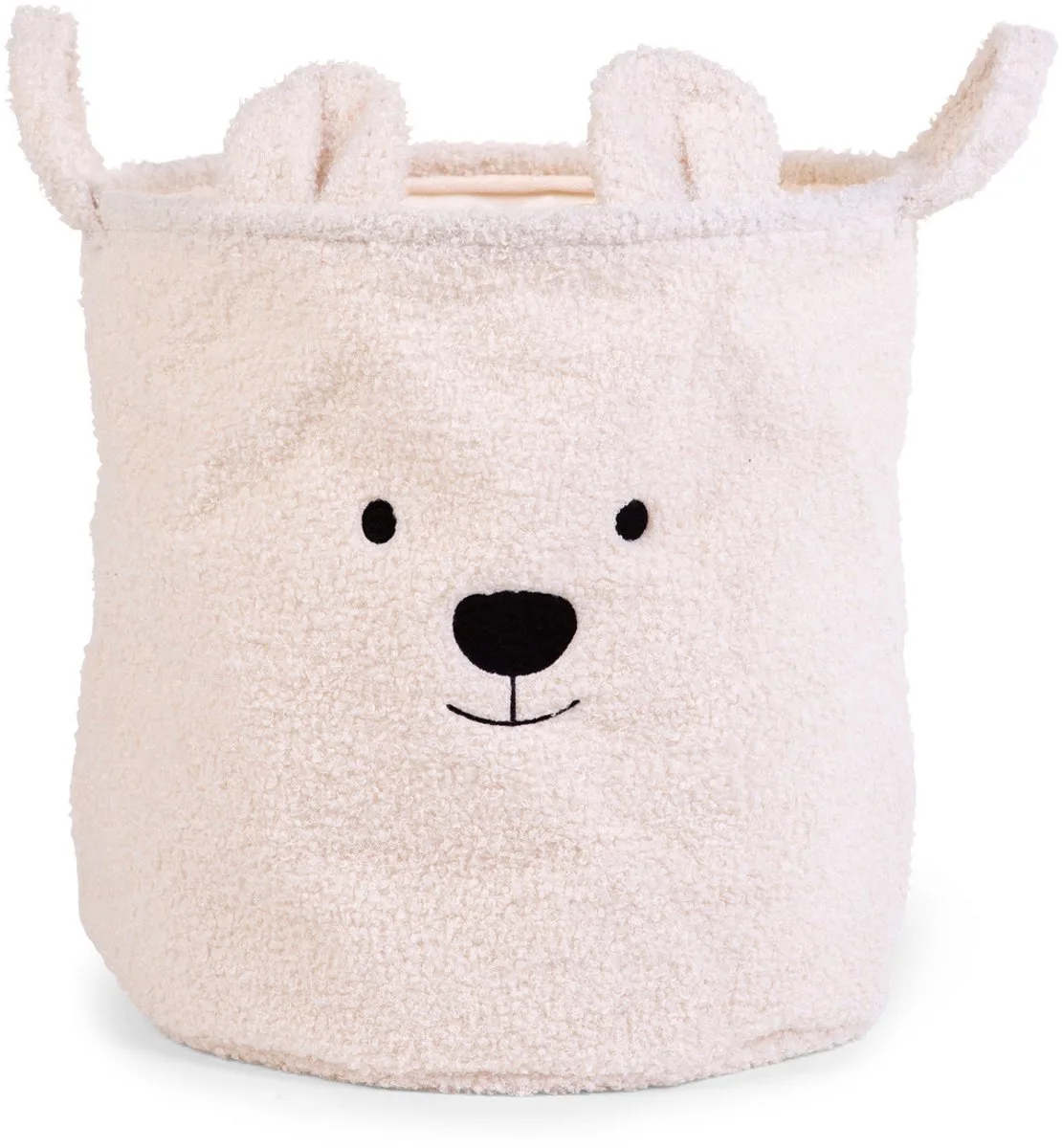 Teddy Opbergmand 40 x 40 x 40 cm - Speelgoedmand in Zachte Teddystof met Berenoortjes - Ook als Wasmand Babykamer of Decoratie - Stevige Binnenvoering - Lichtgewicht van Childhome in Ecru – productfoto