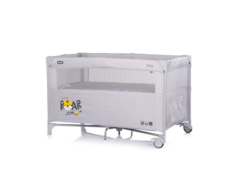 Baby-Reisebett Relax, 2 Ebenen, als Beistellbett nutzbar, Seiteneingang, Faltmatratze de Chipolino en Gris – photo produit 4 sur 5