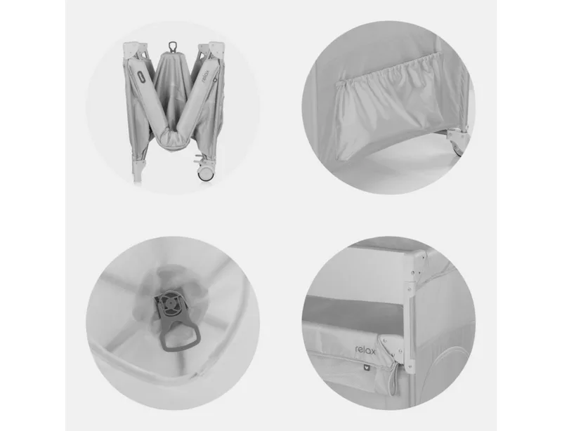 Baby-Reisebett Relax, 2 Ebenen, als Beistellbett nutzbar, Seiteneingang, Faltmatratze de Chipolino en Gris – photo produit 5 sur 5