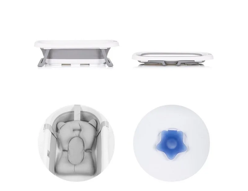 Babybadewanne Isla 80 cm, mit Badekissen, faltbar, integrierter Wasserablauf, ab Geburt geeignet fra Chipolino i Grå – produktbillede 5 af 5