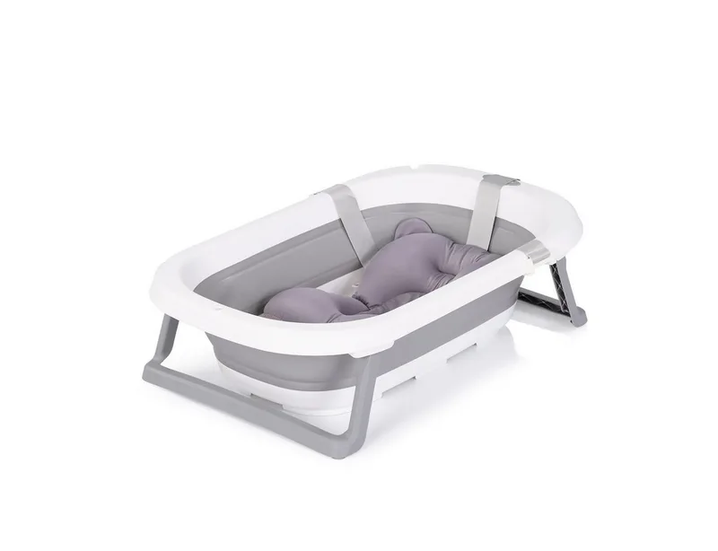 Babybadewanne Isla 80 cm, mit Badekissen, faltbar, integrierter Wasserablauf, ab Geburt geeignet fra Chipolino i Grå – produktbillede 2 af 5