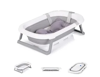 Babybadewanne Isla 80 cm, mit Badekissen, faltbar, integrierter Wasserablauf, ab Geburt geeignet fra Chipolino i Grå – produktbillede 1 af 5