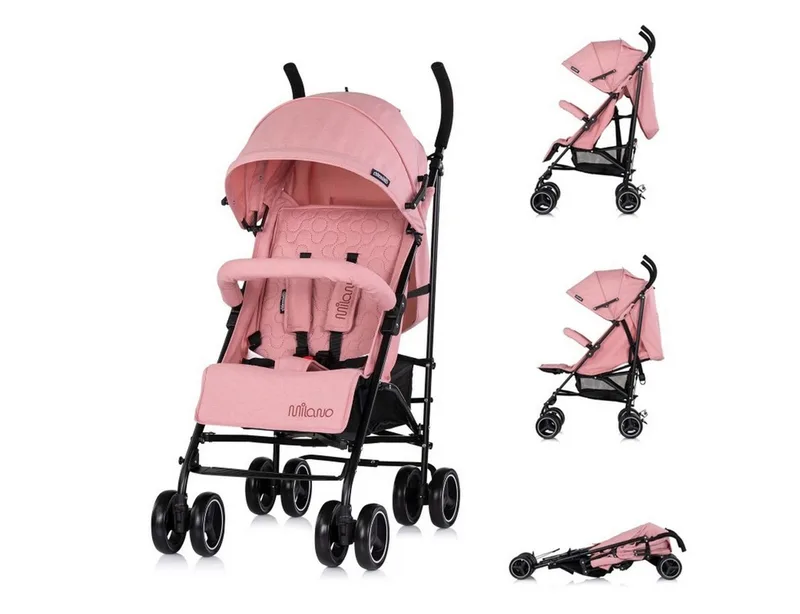 Kinder-Buggy Milano, EVA-Material, 360° drehbar, 5-Punkt-Gurt, Sonnendach, Dach mit Fenster by Chipolino in Pink – product photo