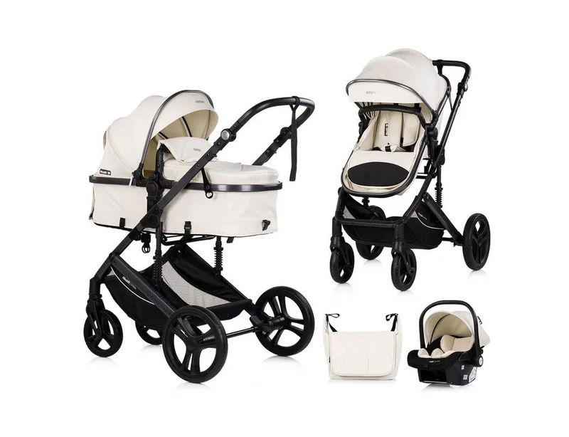 Kombi-Kinderwagen Amore 3 in 1, EVA-Material, 5-Punkt-Gurt, 3-Punkt-Gurt, Babywanne, Babyschale by Chipolino in Beige, Black – product photo