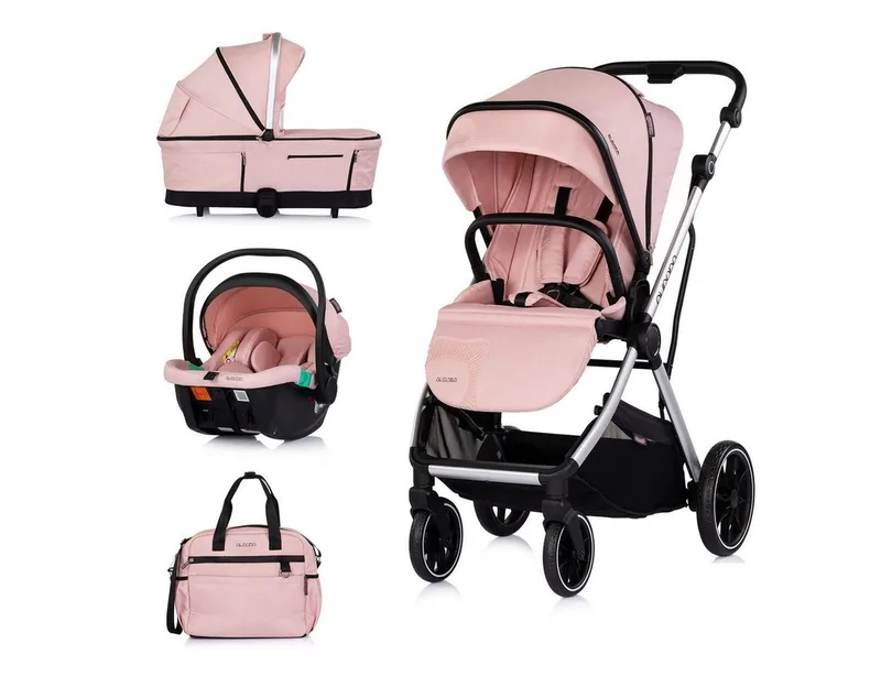 Kombi-Kinderwagen Aurora 3 in 1, EVA-Material, Aluminium, 3-Punkt-Gurt, Babywanne, Babyschale by Chipolino in Pink – product photo