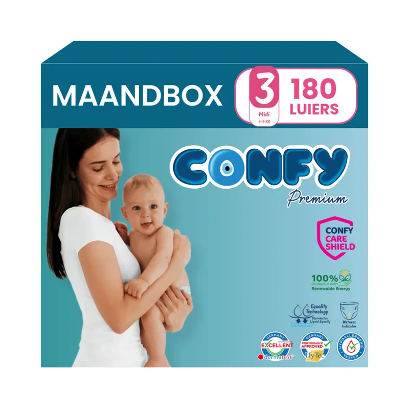 5x Confy Premium Luiers Maat 3 Midi 4-9kg 36 stuks van Confy – productfoto