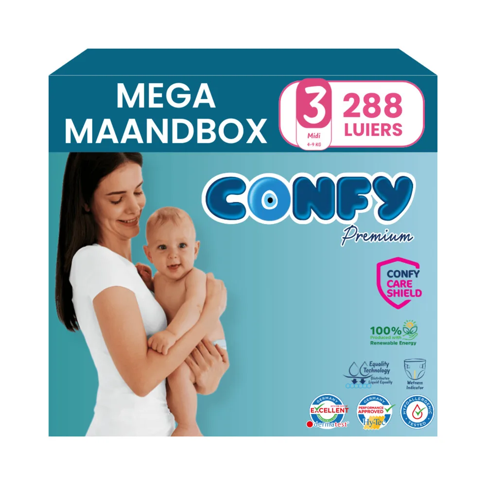 8x Confy Premium Luiers Maat 3 Midi 4-9kg 36 stuks van Confy – productfoto