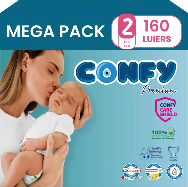 Premium - Luiers Maat 2 (3-6kg) - 160 Luiers - Mega Pack by Confy – product photo