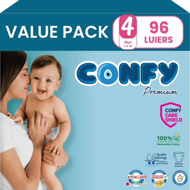 Premium - Luiers Maat 4 (7-14kg) - 96 Luiers - Value Pack de Confy – photo produit