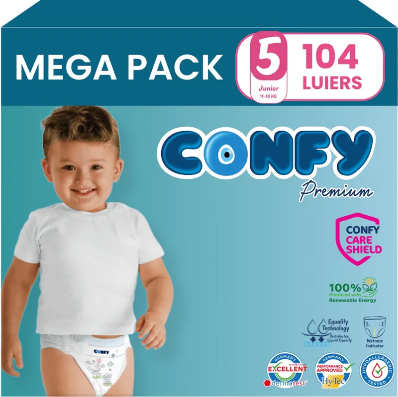 Premium - Luiers Maat 5 (11-18kg) - 104 Luiers - Mega Pack de Confy – photo produit
