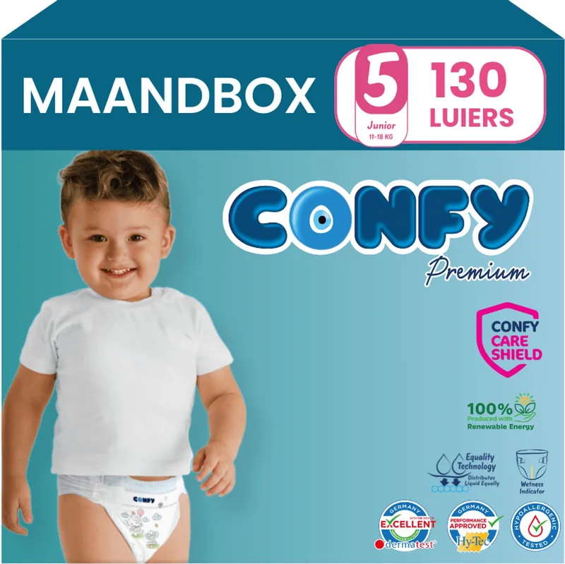Premium - Luiers Maat 5 (11-18kg) - 130 Luiers - Maandbox by Confy – product photo