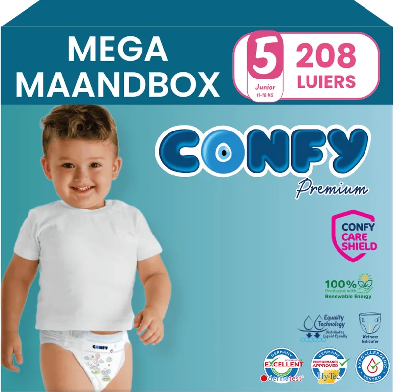 Premium - Luiers Maat 5 (11-18kg) - 208 Luiers - Mega MaandBox by Confy – product photo