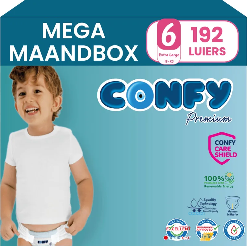 Premium - Luiers Maat 6 (15+kg) - 192 Luiers - Mega MaandBox by Confy – product photo