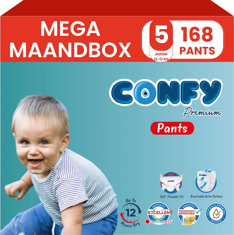 Premium Pants - Luierbroekjes Maat 5 (12-17kg) - 148 Luierbroekjes - Mega Maandbox van Confy – productfoto