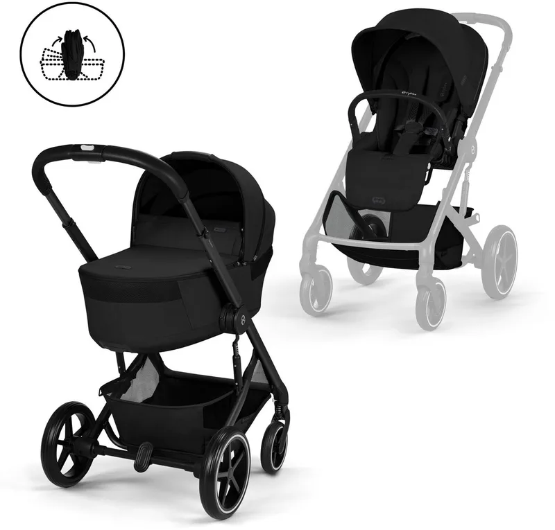 Balios S Lux - kinderwagen - 2-in-1 - met opvouwbare reiswieg fra Cybex i Moon Black – produktbillede