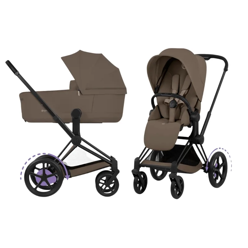 Kinderwagen Cybex e-Priam 5 Comfort Matt Black/Coconut Brown incl. Foldable Carrycot van Cybex – productfoto 1 van 4