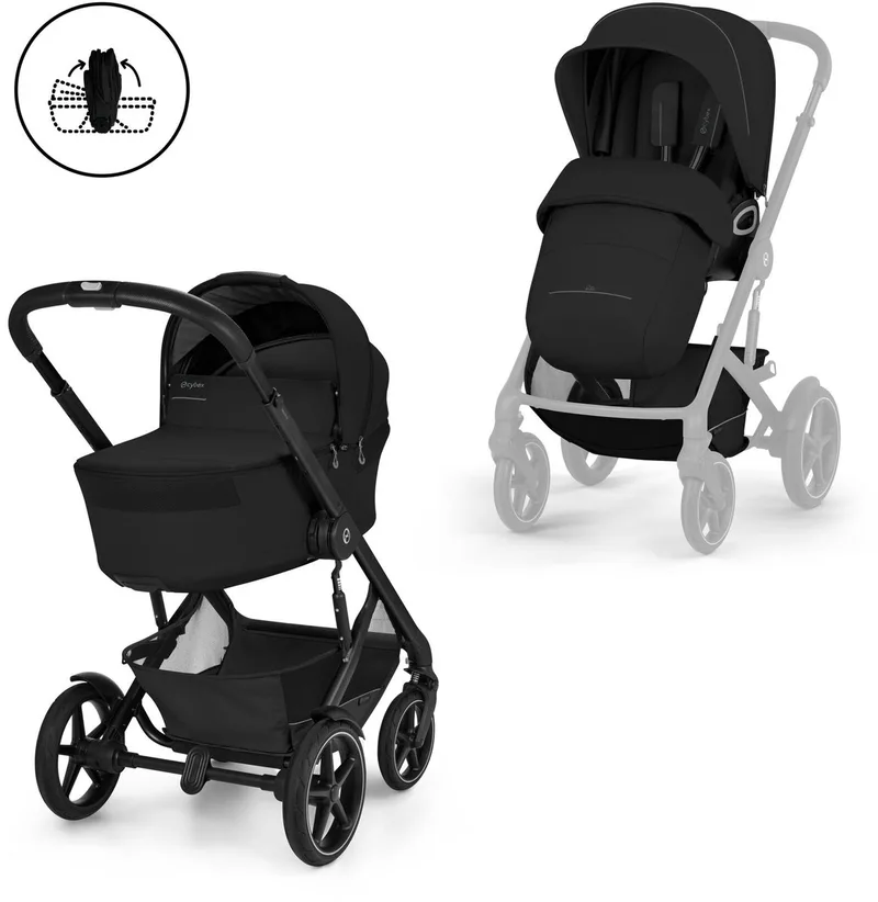 Talos S - kinderwagen - met opvouwbare reiswieg från Cybex i Moon Black – produktbild