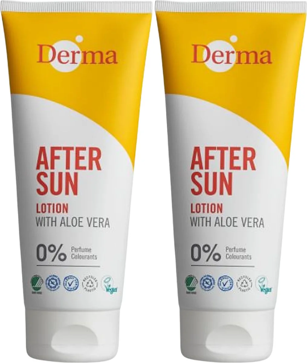 After Sun Lotion 2 x 200 ml - Aftersun met Aloe Vera Shea Butter en Glycerine - Parfumvrij - AllergyCertified van Derma – productfoto