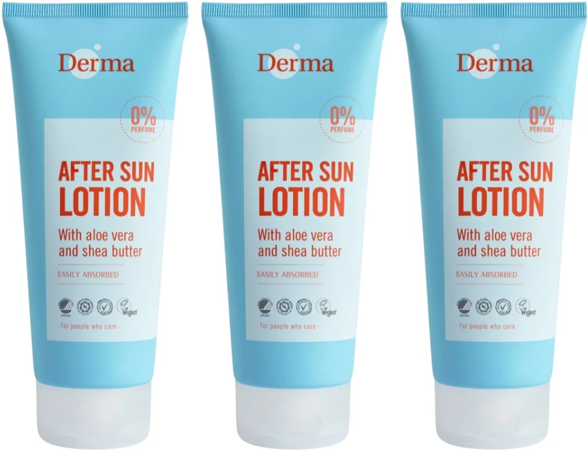 After Sun Lotion 3 x 200 ml - Aftersun met Aloe Vera, Shea Butter en Glycerine - Parfumvrij - AllergyCertified von Derma – Produktfoto