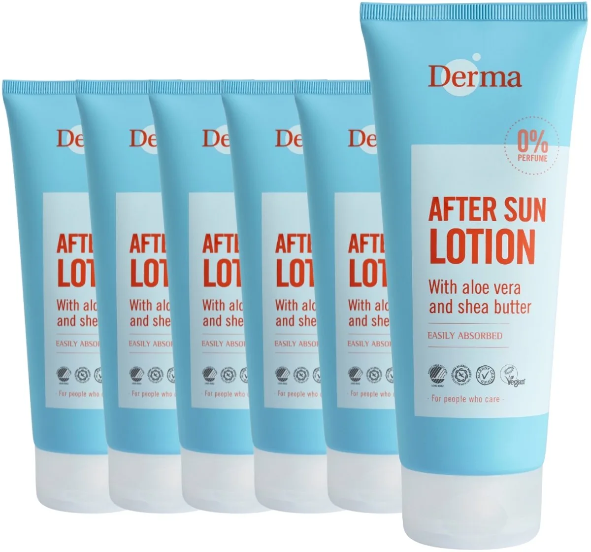 After Sun Lotion 6 x 200 ml - Aftersun met Aloe Vera, Shea Butter en Glycerine - Parfumvrij - AllergyCertified von Derma – Produktfoto