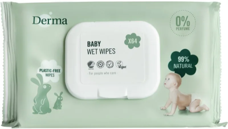 Billendoekjes - 64 stuks - Parfumvrij - Hypoallergeen - Gevoelige Huid by Derma – product photo