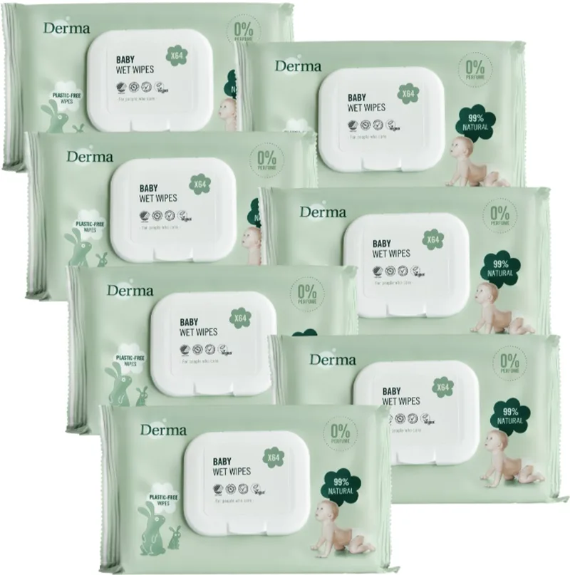 Billendoekjes - 7 x 64 stuks - Parfumvrij - Hypoallergeen - Gevoelige Huid by Derma – product photo